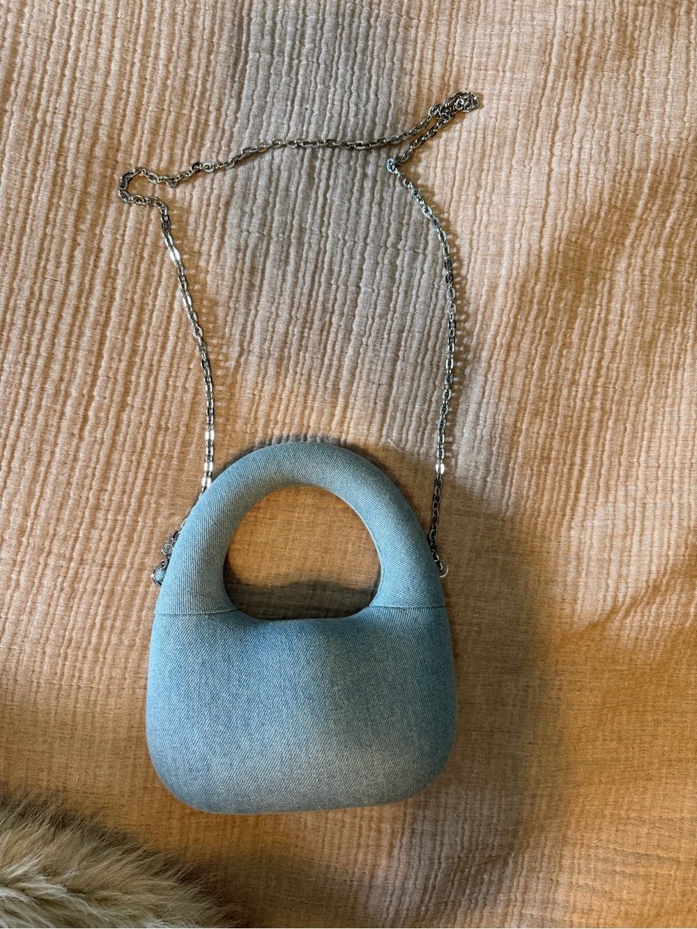 ZARA Light Blue Denim Mini Top-Handle Bag with Chain Strap *Viral* - Picture 4 of 6